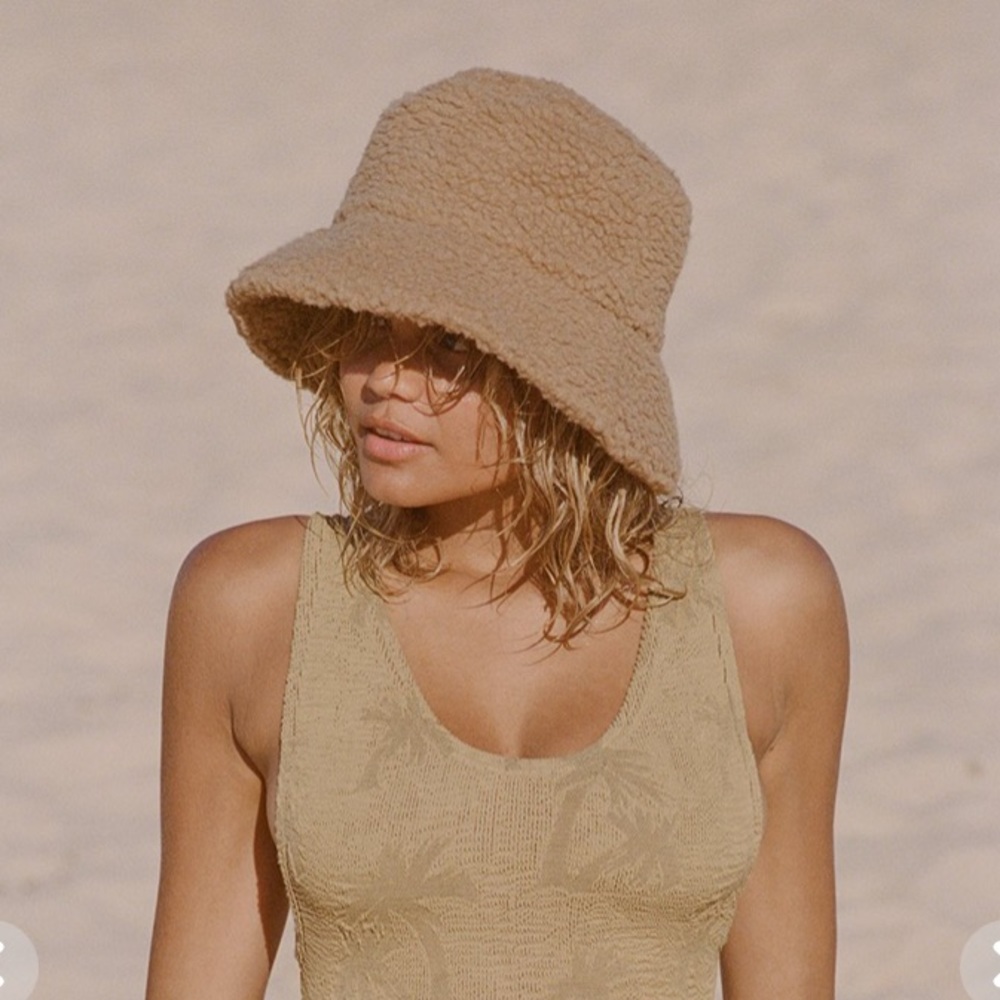 Lack Of Color Teddy Bucket Hat in Beige